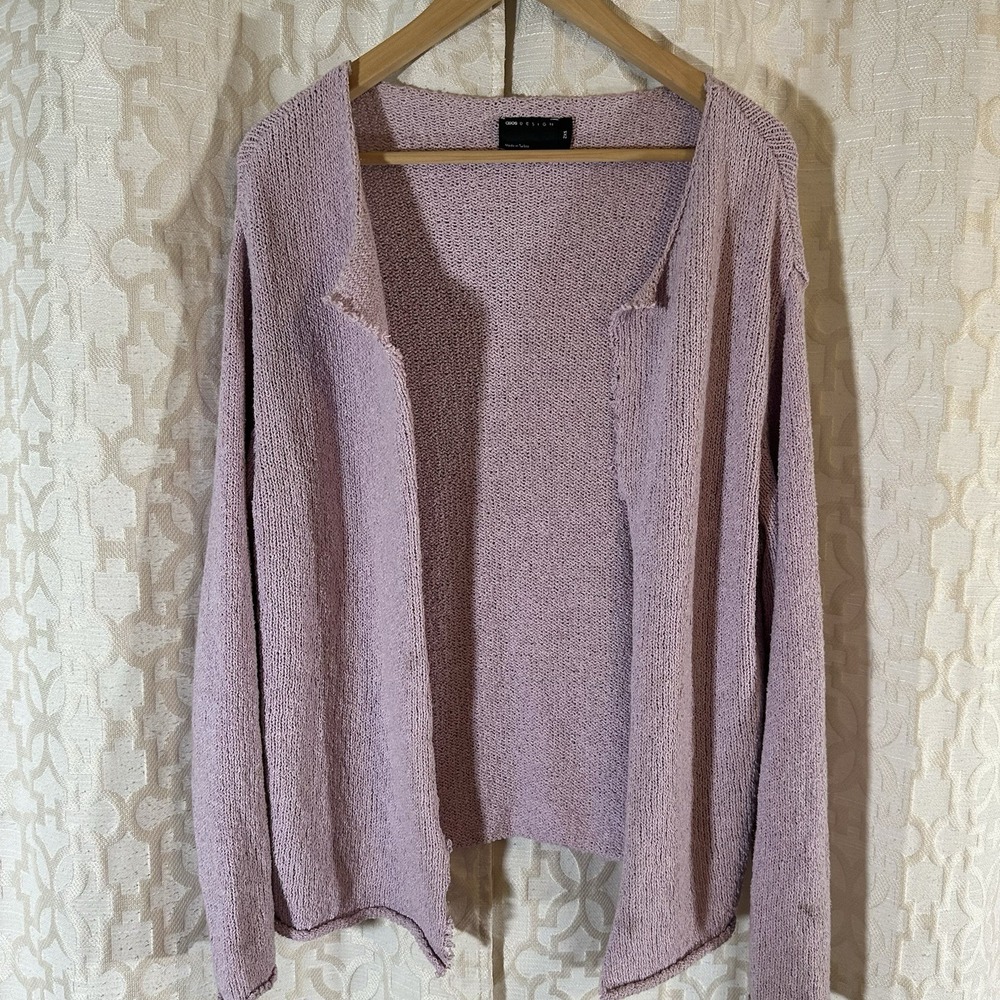 ASOS Cable-Knit Open Front Dropped Shoulder Long Sweater Light Pink 2XS